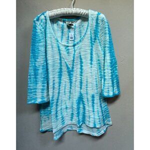 New XCVI Womens Medium White Blue Tie-Dye 3/4 Sleeves Tunic/Swim Cover Up Casual